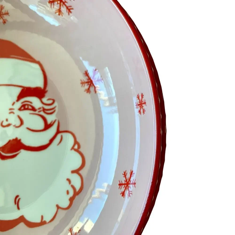 Christmas JOLLY SANTA Dinner Bowl Set of 4 Ceramic Pink Red PrimaDesign Holiday
